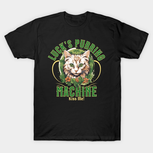 LUCK'S PURRING MACHINE Feline Kitty Design T-Shirt by ejsulu